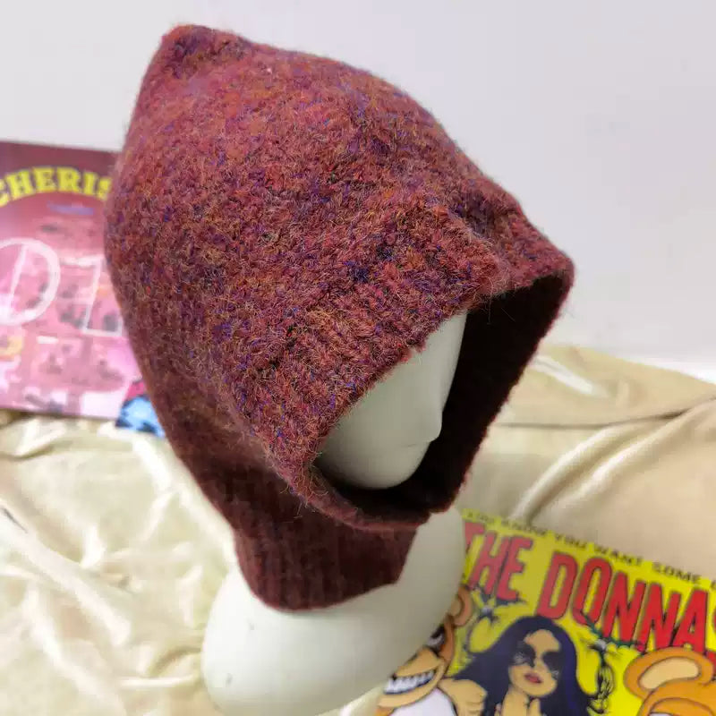 Lavender Haze Fuzzy Knit Balaclava - Y2K Hooded Scarf