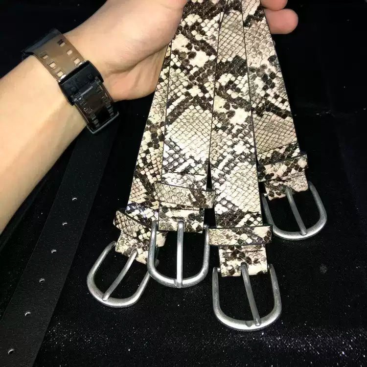 Venom Edge Snakeskin Print Double-Prong Belt - Y2K Punk Belt