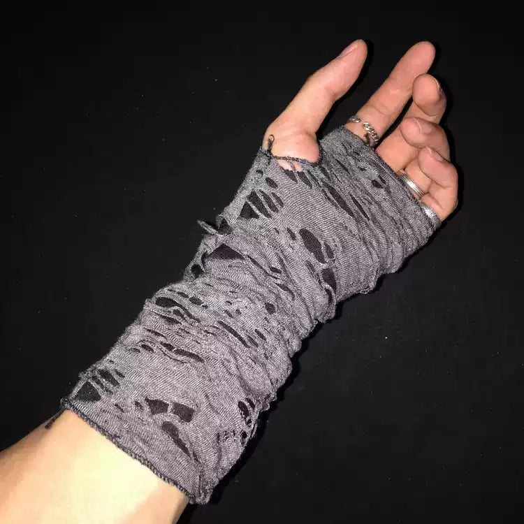 Shadow Static Graphic Fingerless Arm Warmers - Y2K Punk Gloves