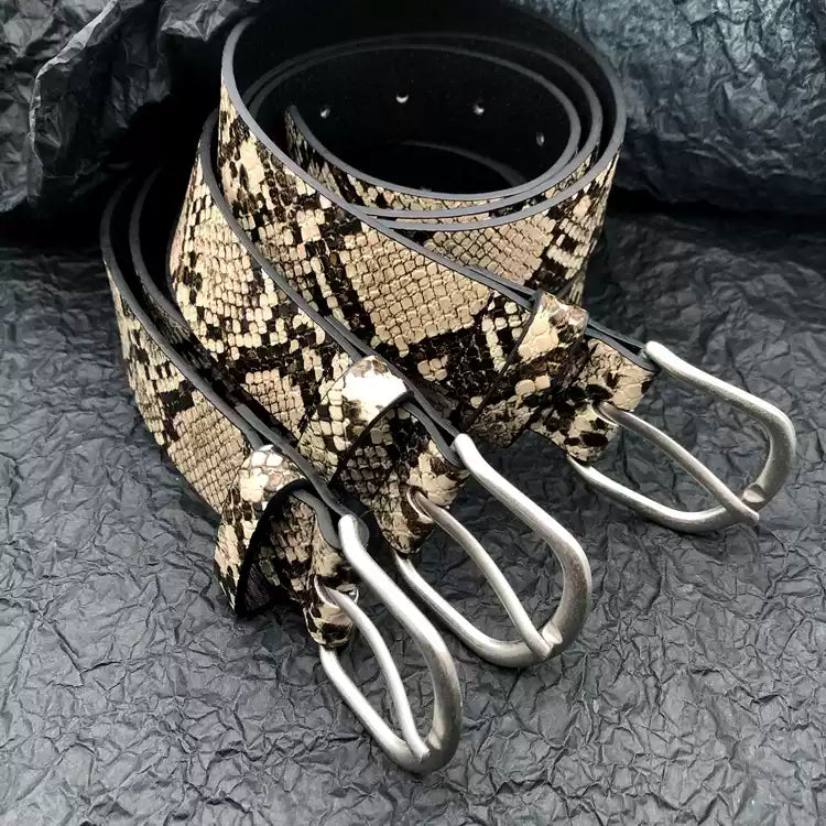 Venom Edge Snakeskin Print Double-Prong Belt - Y2K Punk Belt