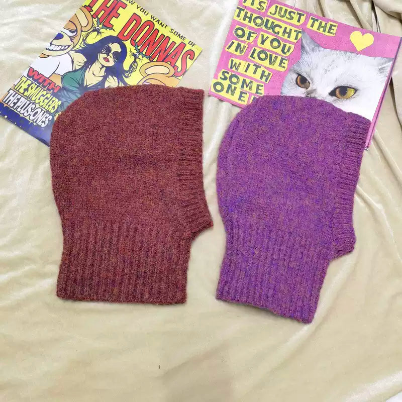 Lavender Haze Fuzzy Knit Balaclava - Y2K Hooded Scarf