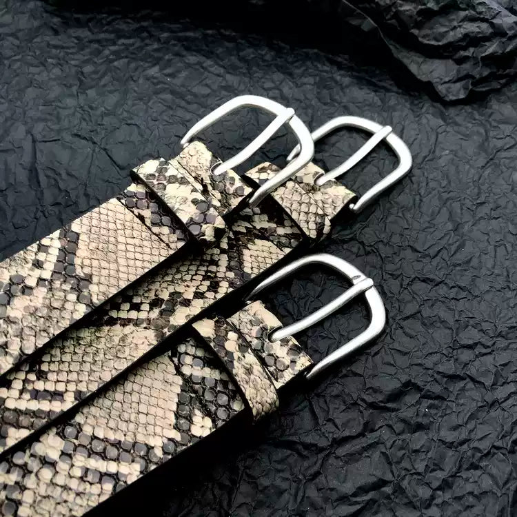 Venom Edge Snakeskin Print Double-Prong Belt - Y2K Punk Belt