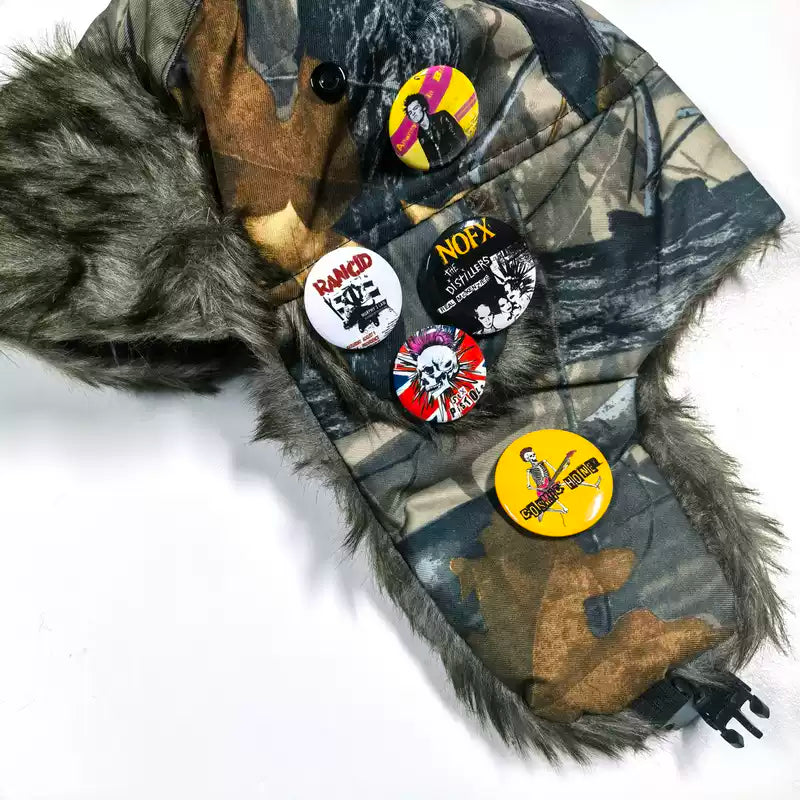 Punk Revival Faux Fur Trapper Hat - Y2K Badge Earflap Hat