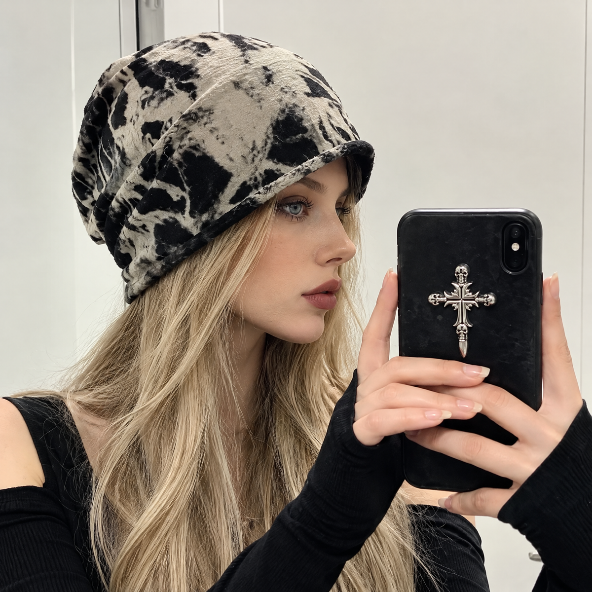Washed Vintage Distressed Beanie - Y2K Grunge Skull Cap