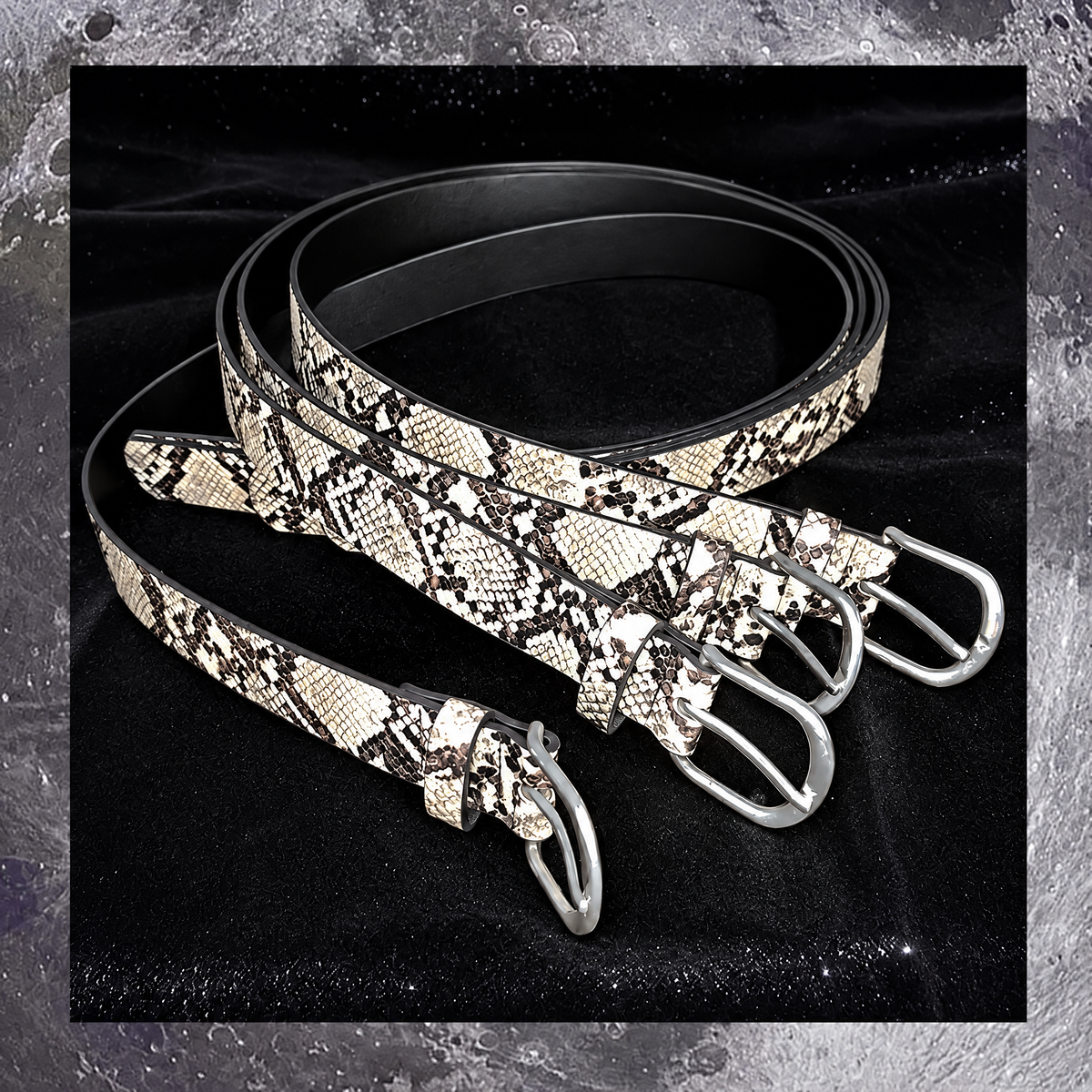 Venom Edge Snakeskin Print Double-Prong Belt - Y2K Punk Belt