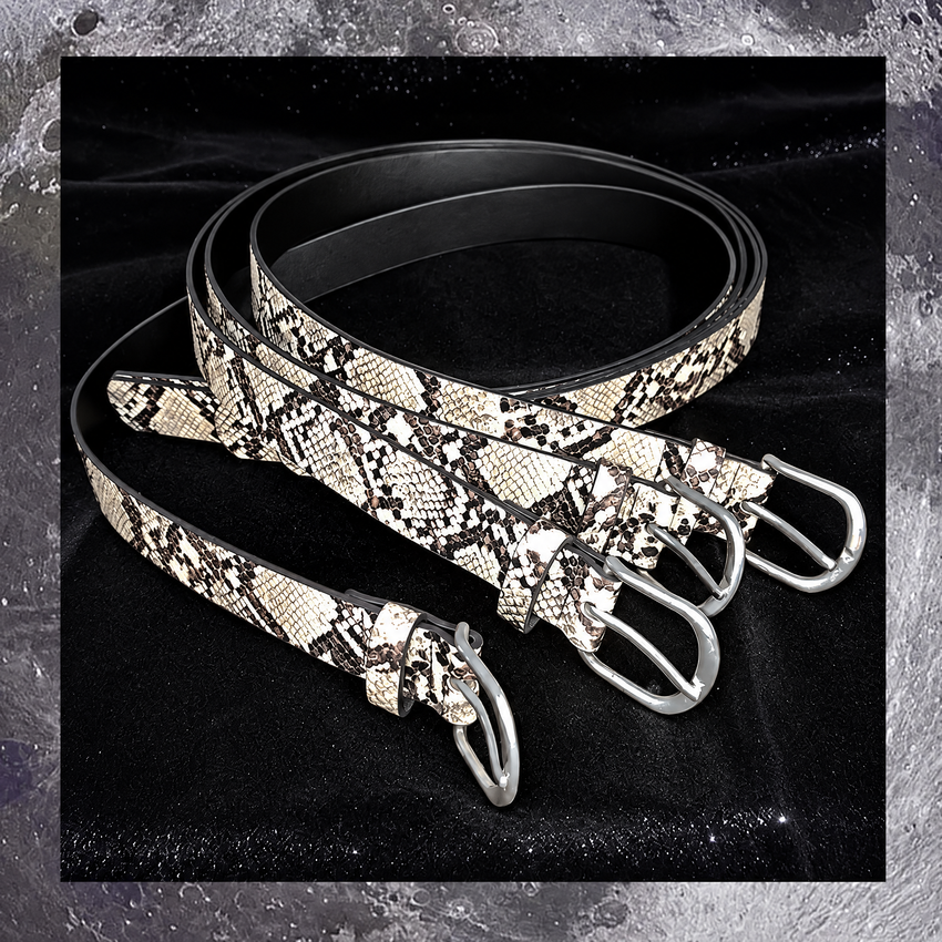 Venom Edge Snakeskin Print Double-Prong Belt - Y2K Punk Belt