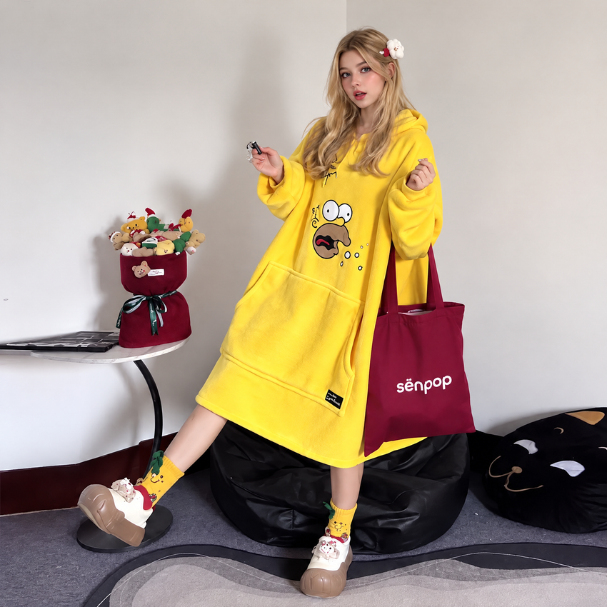 Cartoon Chaos Oversized Graphic Zip-Up Hoodie - Y2K Streetwear Jacket