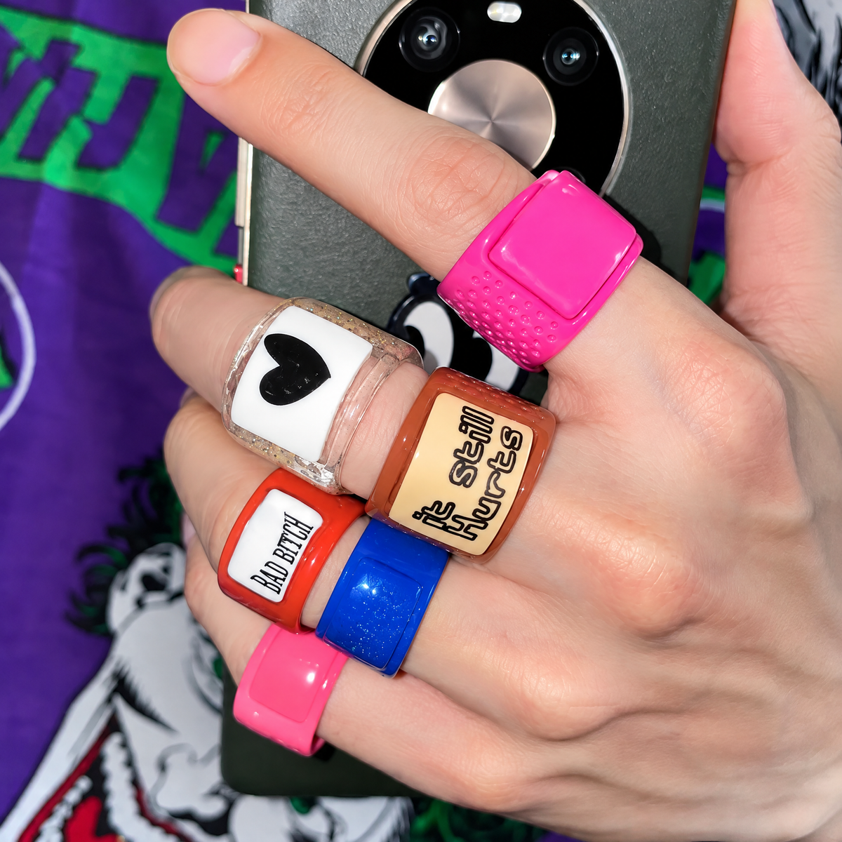 Candy Pop Colorful Resin-Look Statement Ring - Chunky Y2K Jewelry