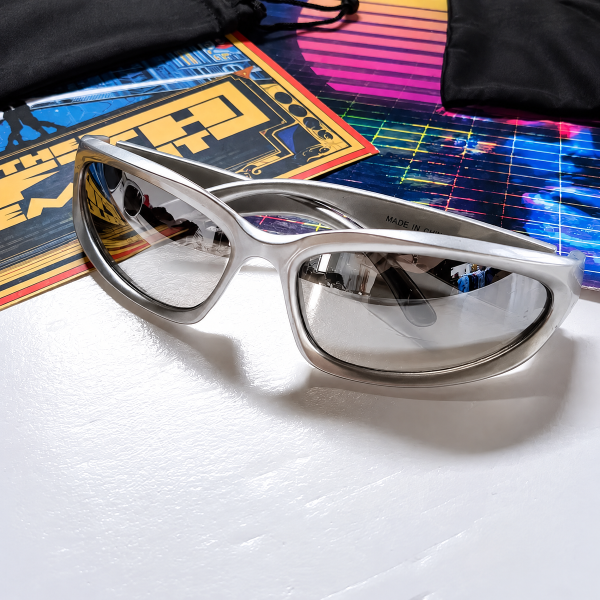 Cyber Vision Metallic Wraparound Sunglasses - Y2K Sport Shades
