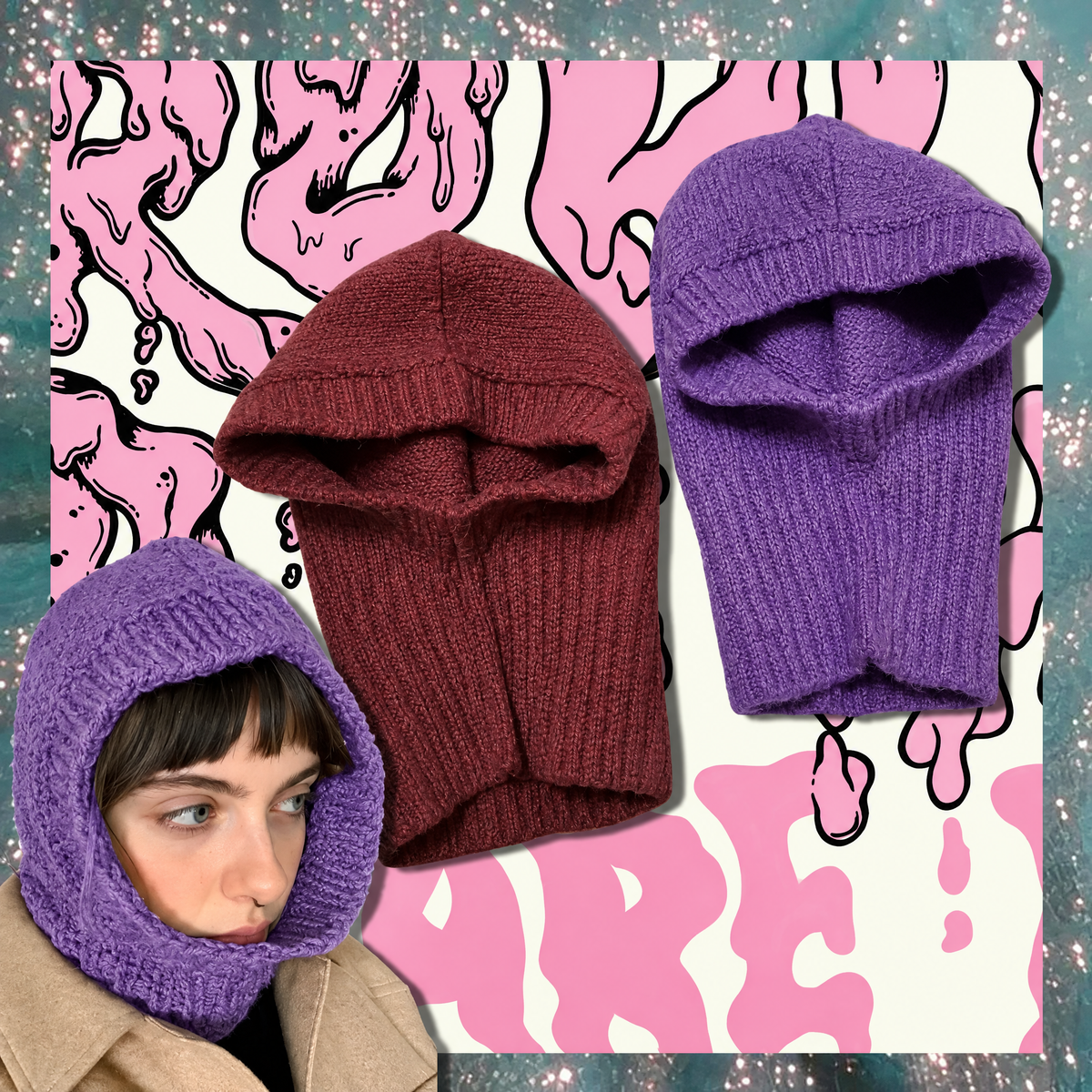 Lavender Haze Fuzzy Knit Balaclava - Y2K Hooded Scarf