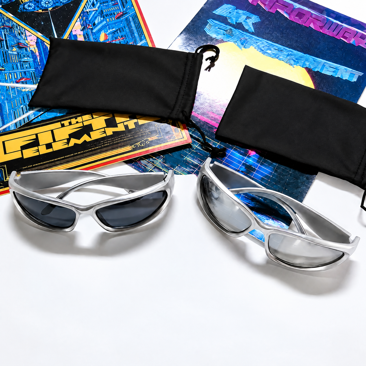 Cyber Vision Metallic Wraparound Sunglasses - Y2K Sport Shades