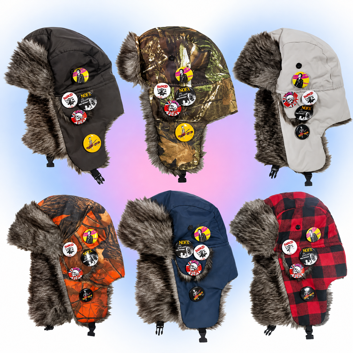 Punk Revival Faux Fur Trapper Hat - Y2K Badge Earflap Hat