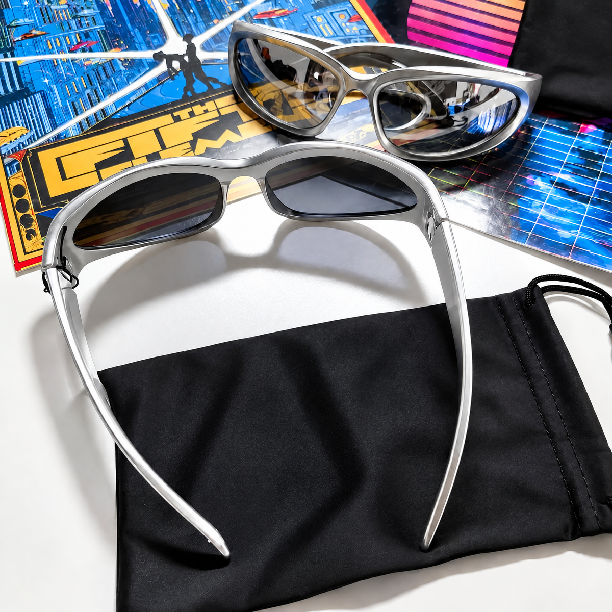 Cyber Vision Metallic Wraparound Sunglasses - Y2K Sport Shades