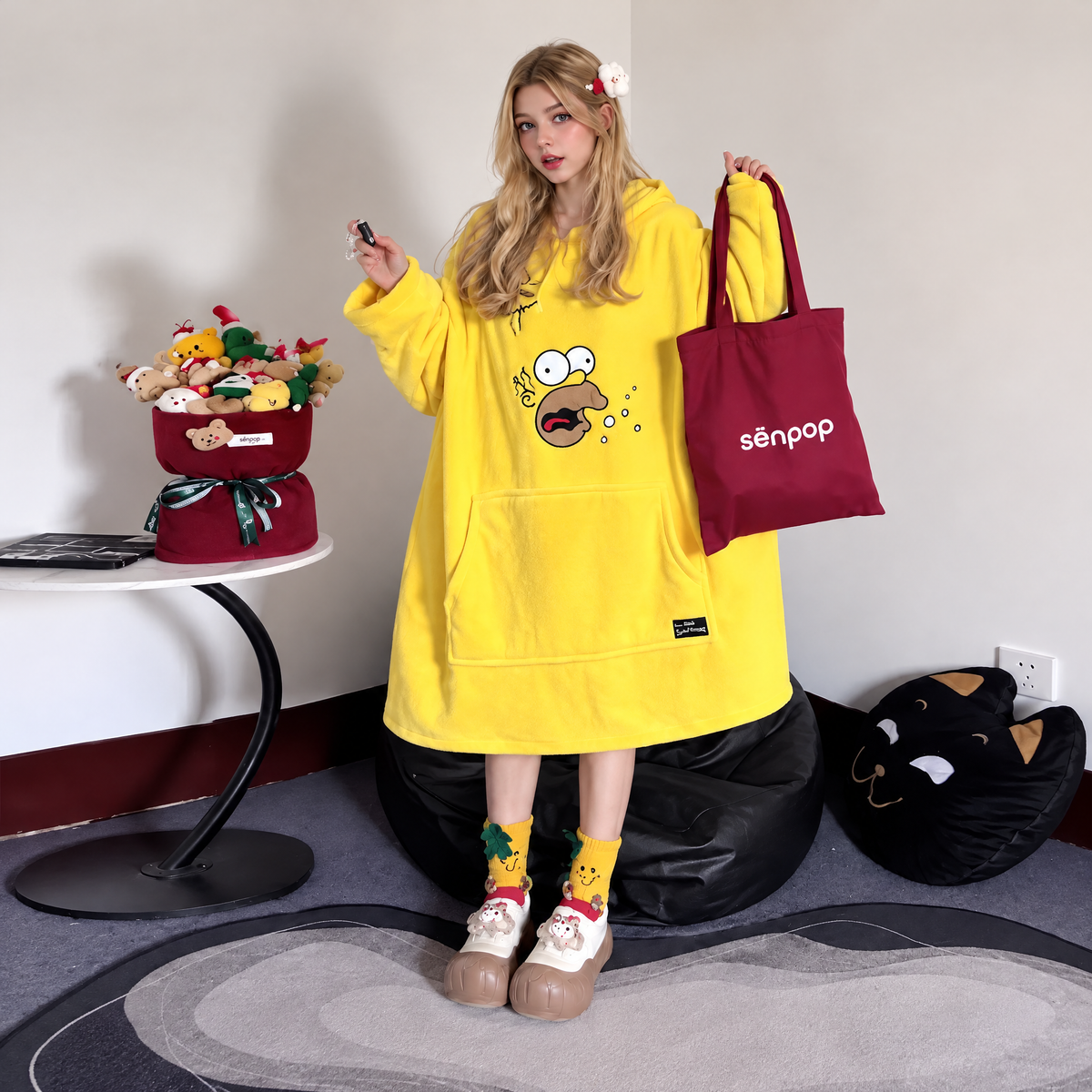 Cartoon Chaos Oversized Graphic Zip-Up Hoodie - Y2K Streetwear Jacket